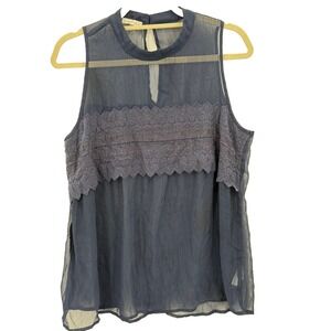 Maurices Sheer Mesh Lace Sleeveless Blouse Size XS Navy High Neck Fairycore